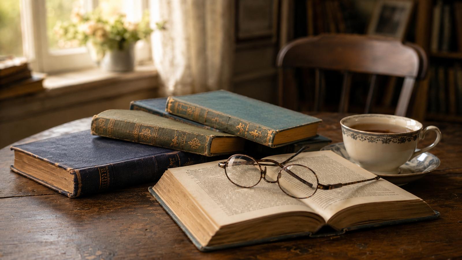 Books and tea on a reading table