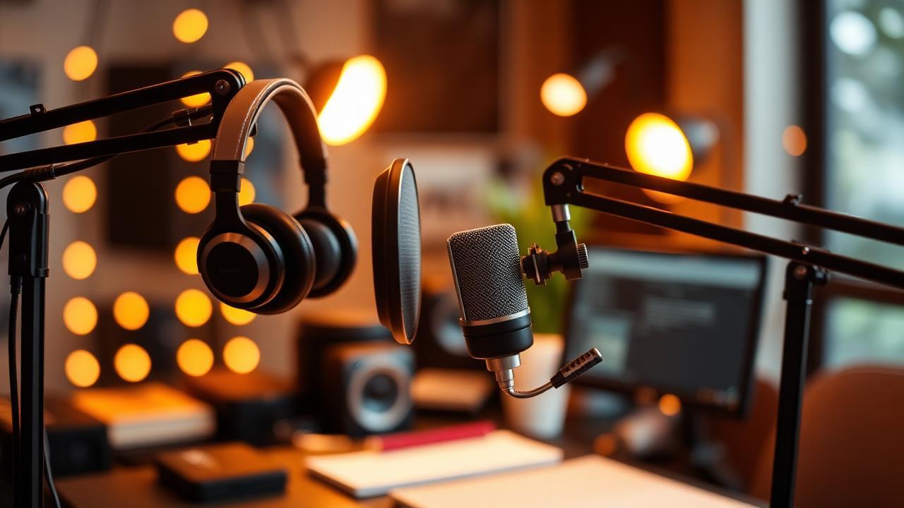 Microphone and headphones in a recording space